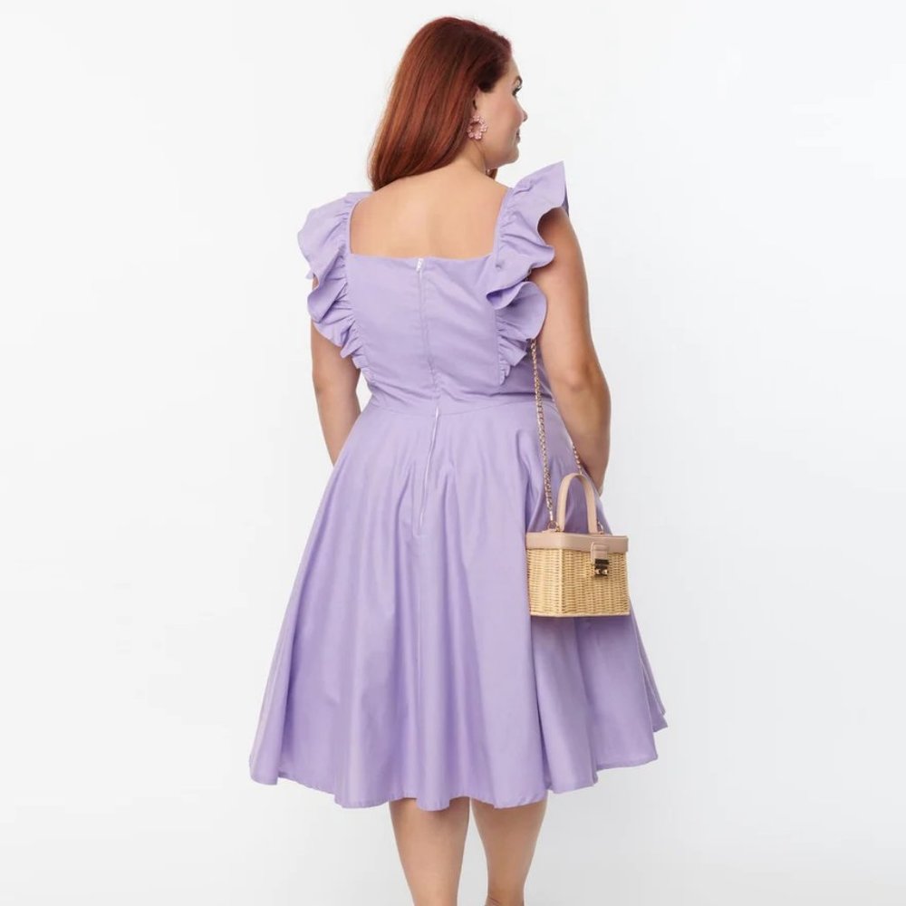 NEW Unique Vintage Light Purple Ruffle Button Housewife Dress 2XL Plus Size NWT - Picture 2 of 3